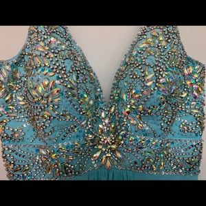 Tony Bowls Le Gala Beaded Halter Prom Dress 19530 Turquoise
